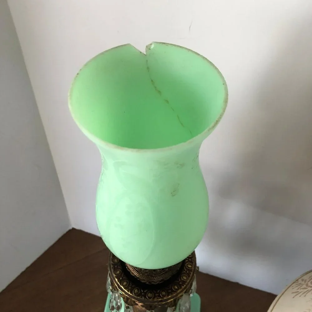 Rare Jadeite Lamp. Incredible Art Deco Peacock Jefferson Glass Company Lamp Jade